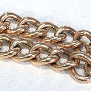 Victorian 9k Gold Curb Link Bracelet Heart Lock Large Chunky Links