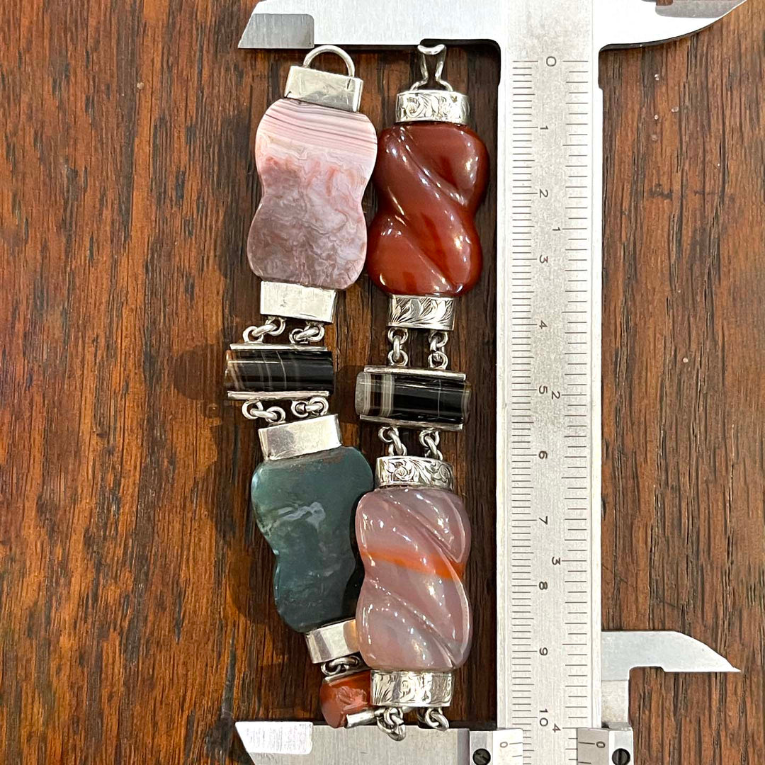 Scottish c.1880 Agate Silver Link Bracelet Heart Lock