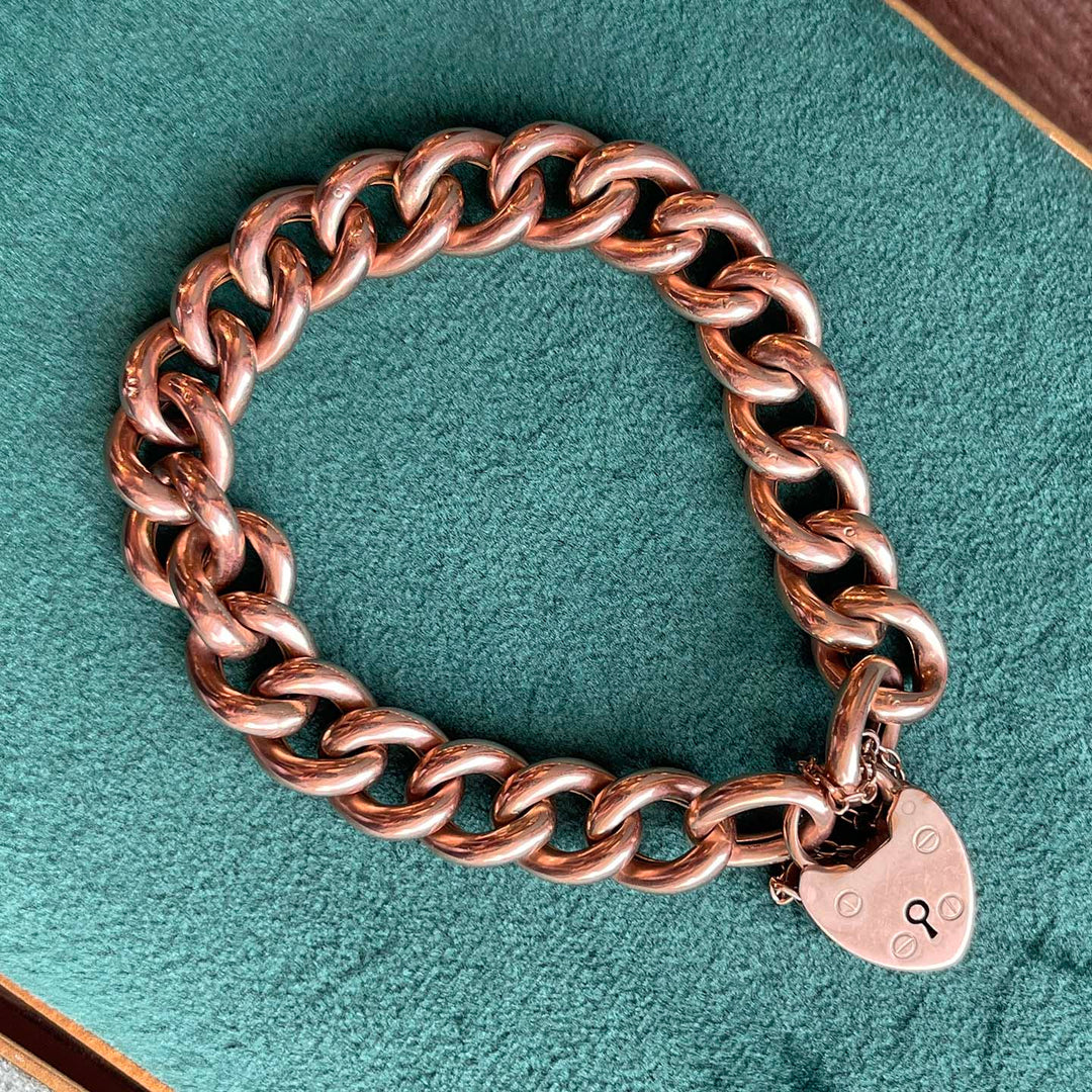 Victorian Gold Curb Link Bracelet with Heart Lock