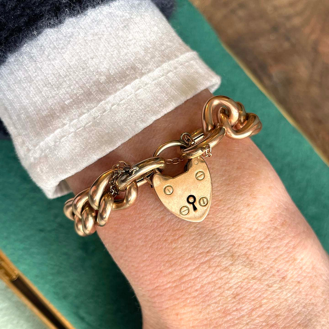 Victorian Gold Curb Link Bracelet with Heart Lock