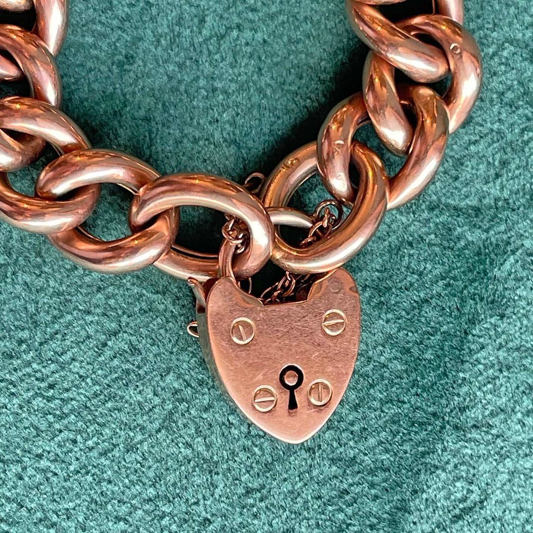 Victorian Gold Curb Link Bracelet with Heart Lock