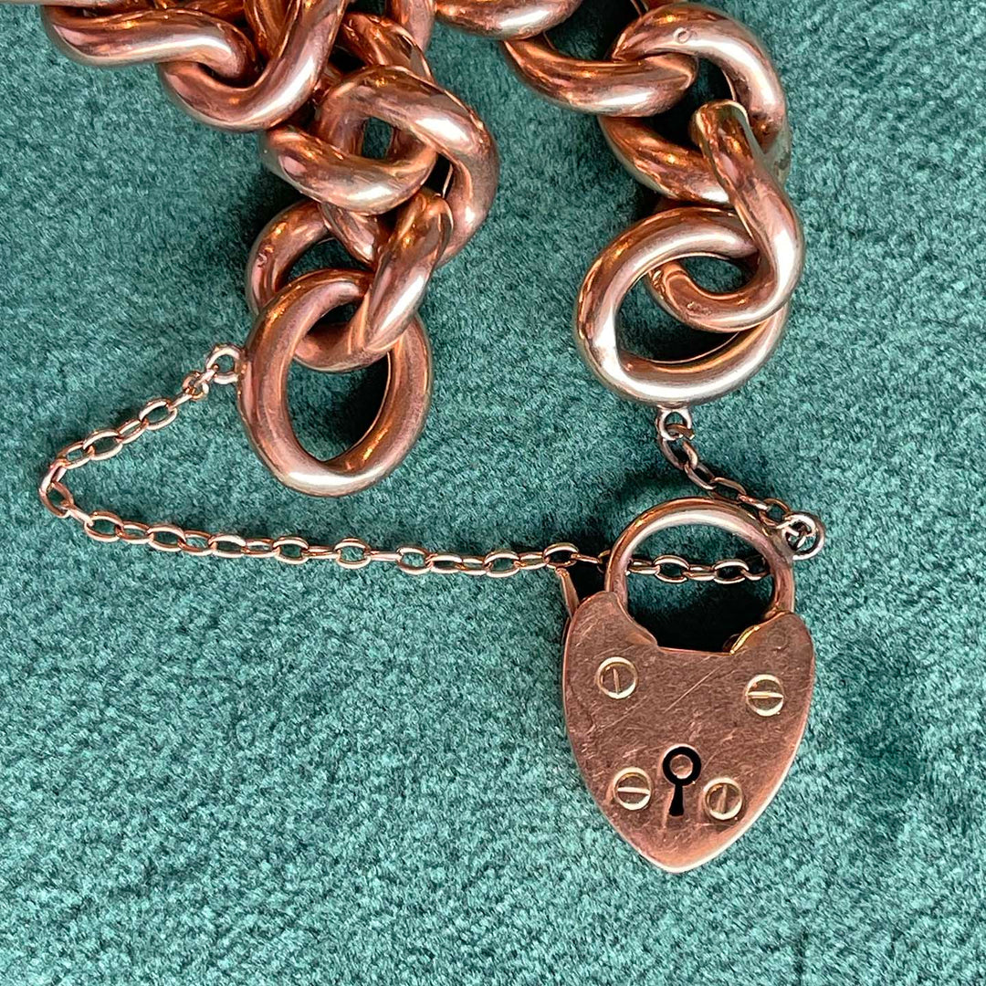Victorian Gold Curb Link Bracelet with Heart Lock