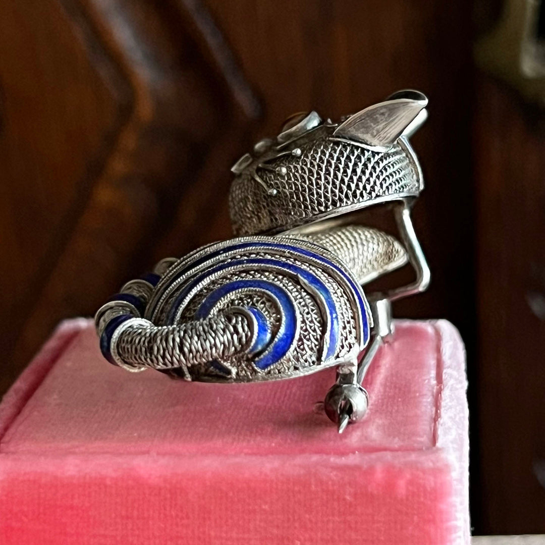 Vintage Silver Enamel and Tiger's Eye Whimsical Cat Brooch