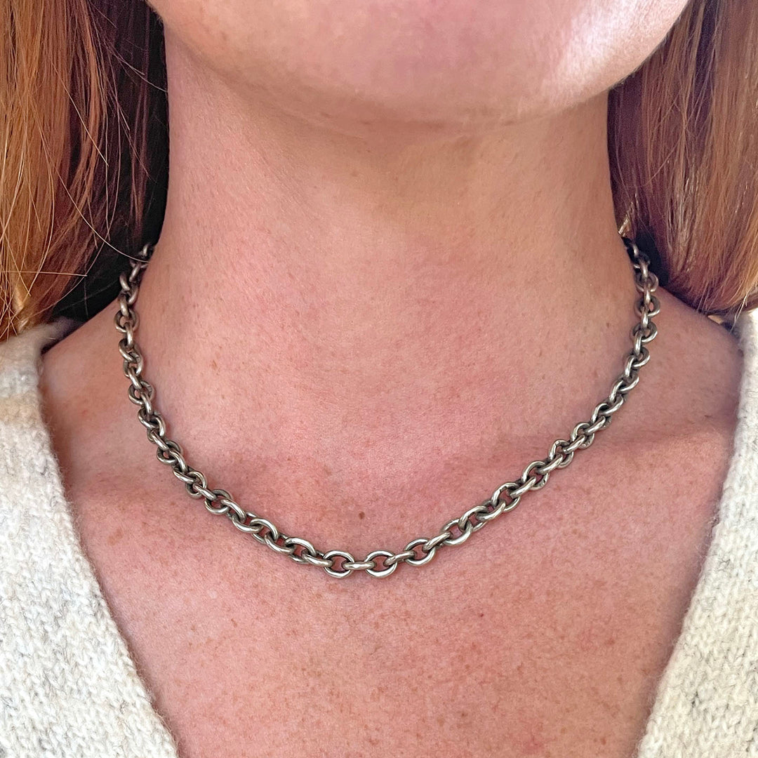 Antique Silver Link Chain Necklace 16 Inches Long