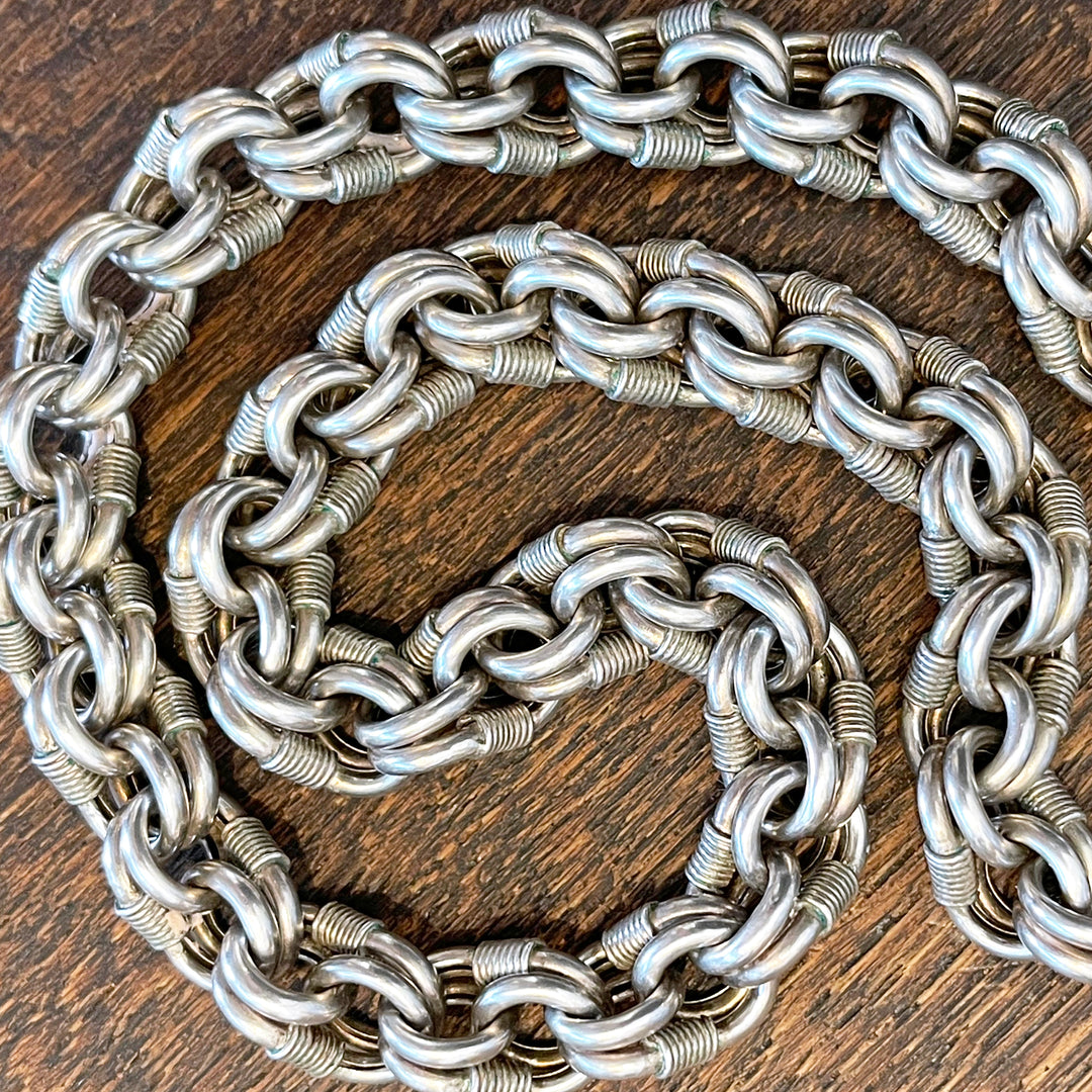 Chunky Antique Silver Handcrafted Victorian Chain Necklace