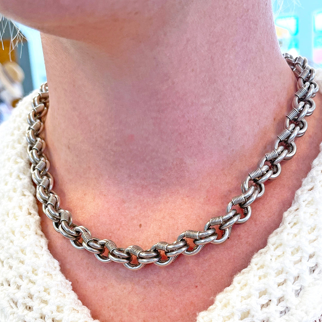 Chunky Antique Silver Handcrafted Victorian Chain Necklace