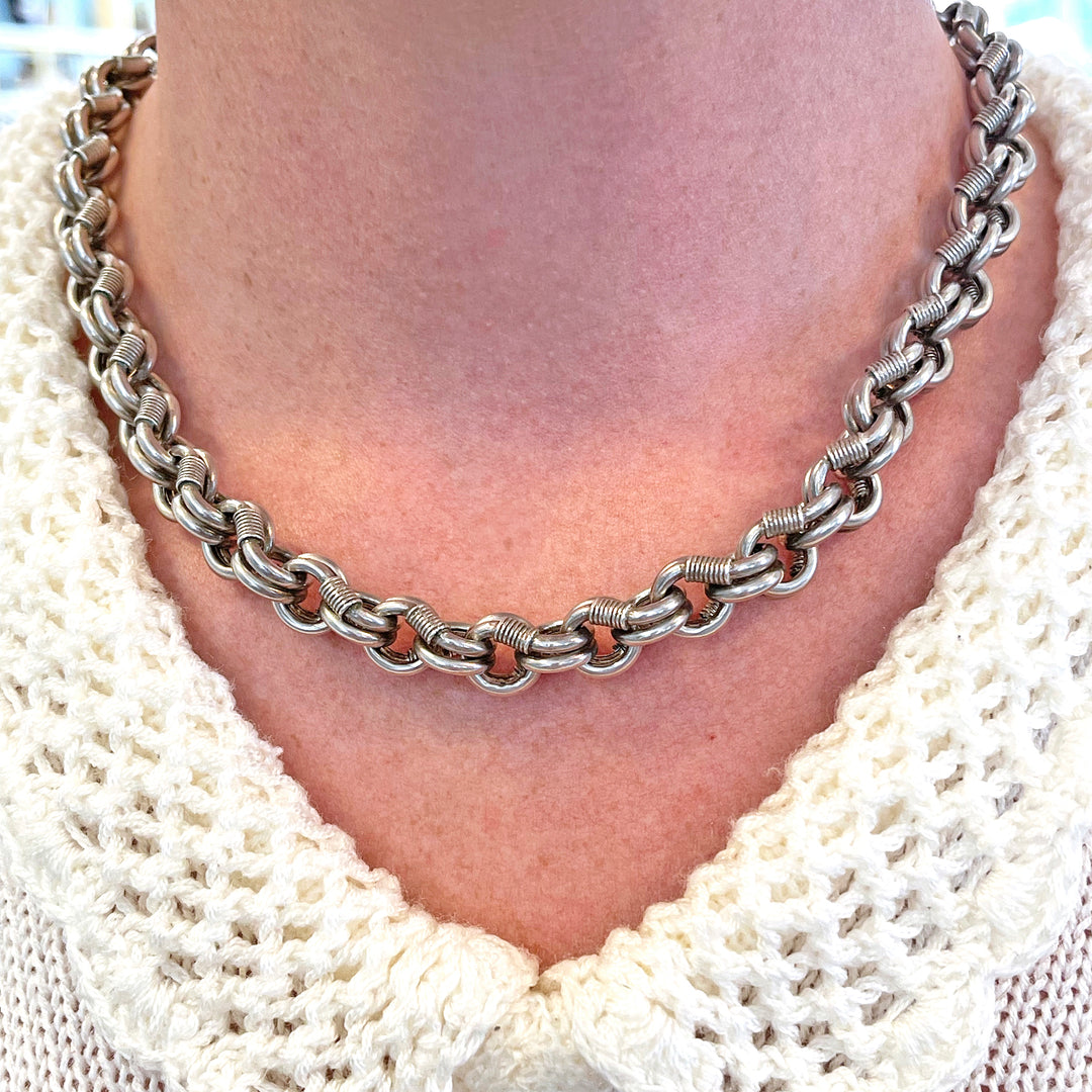 Chunky Antique Silver Handcrafted Victorian Chain Necklace
