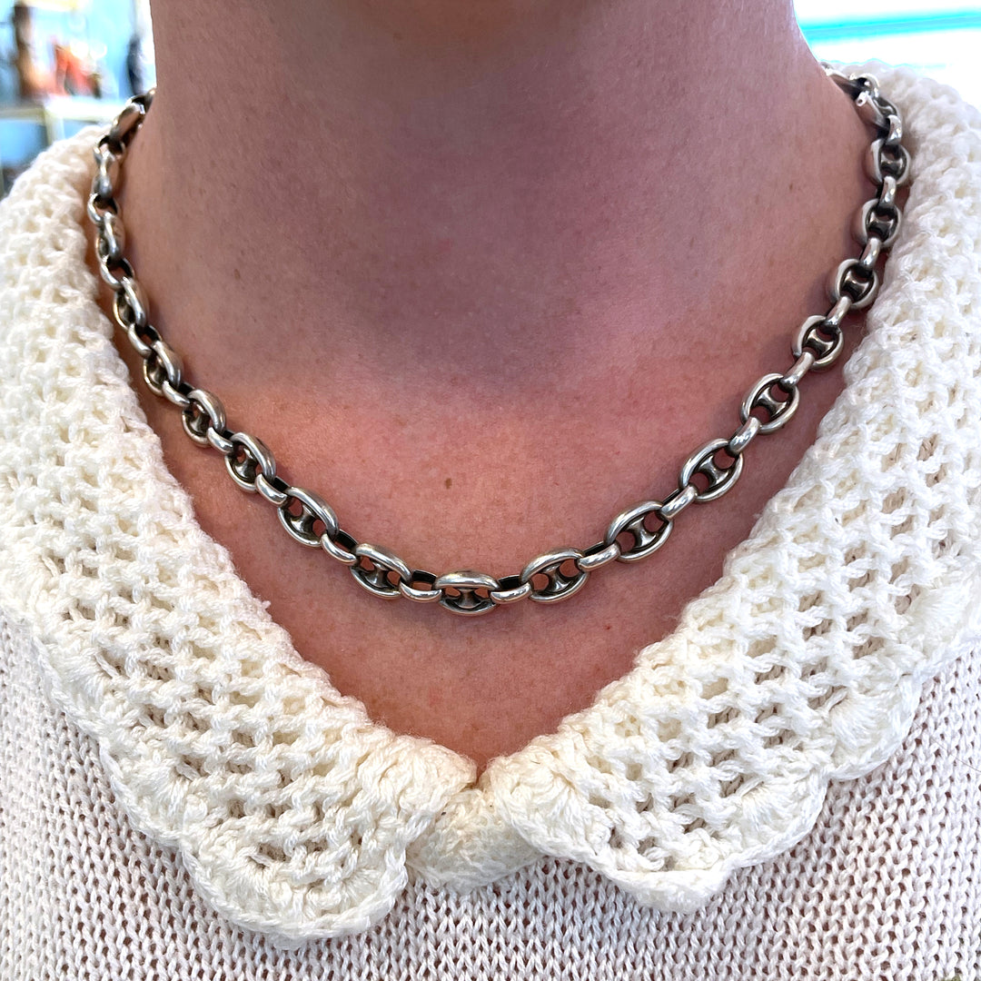 Victorian Silver Mariners Link Collar Anchor Link Chain