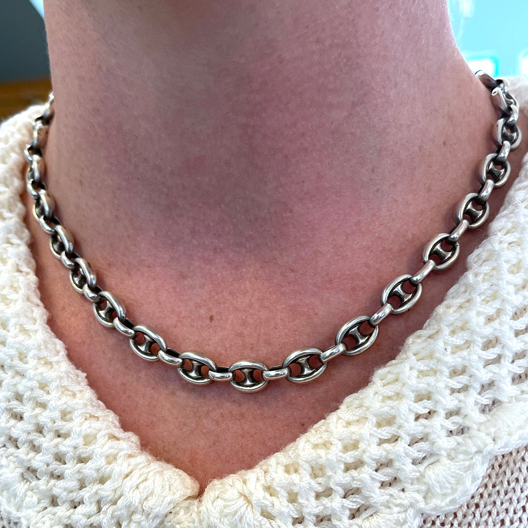 Victorian Silver Mariners Link Collar Anchor Link Chain