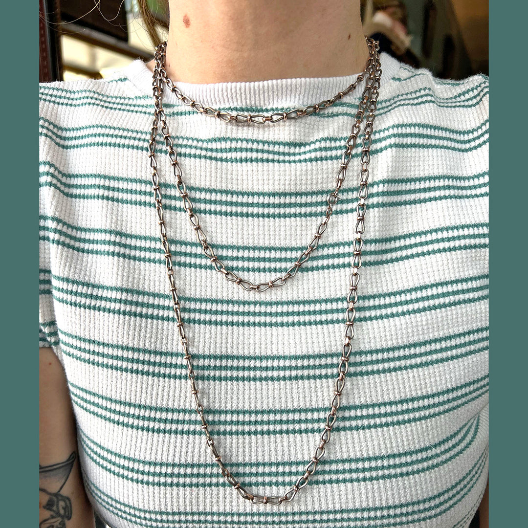 Antique French Silver Gold Long Gaurd Chain Necklace