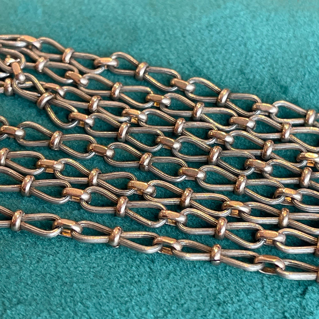 Antique French Silver Gold Long Gaurd Chain Necklace