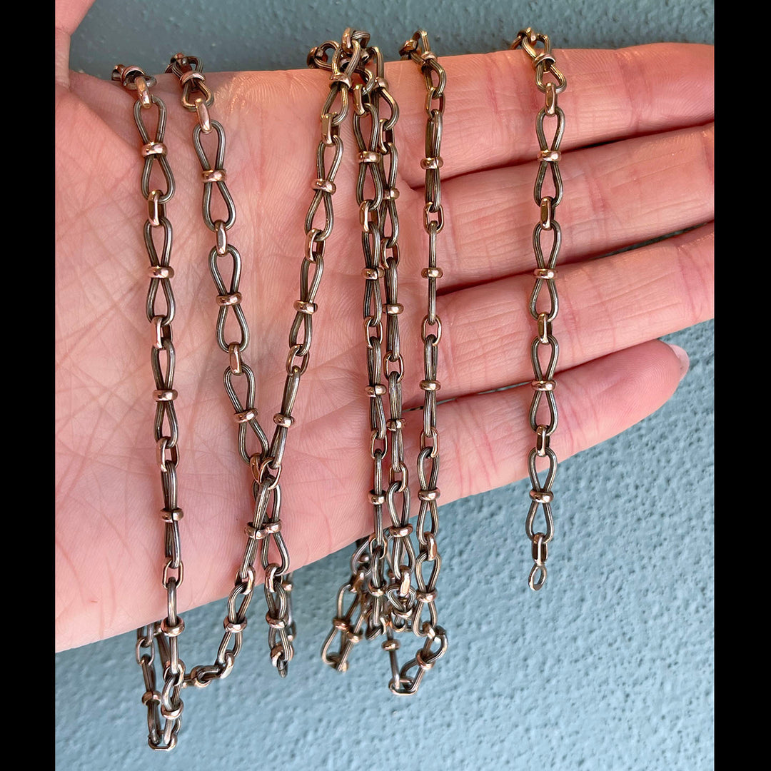 Antique French Silver Gold Long Guard Chain Necklace
