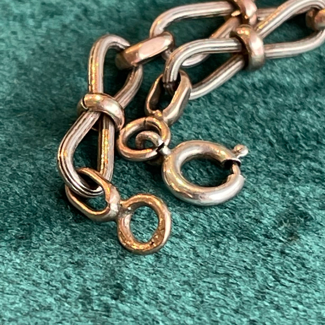 Antique French Silver Gold Long Guard Chain Necklace
