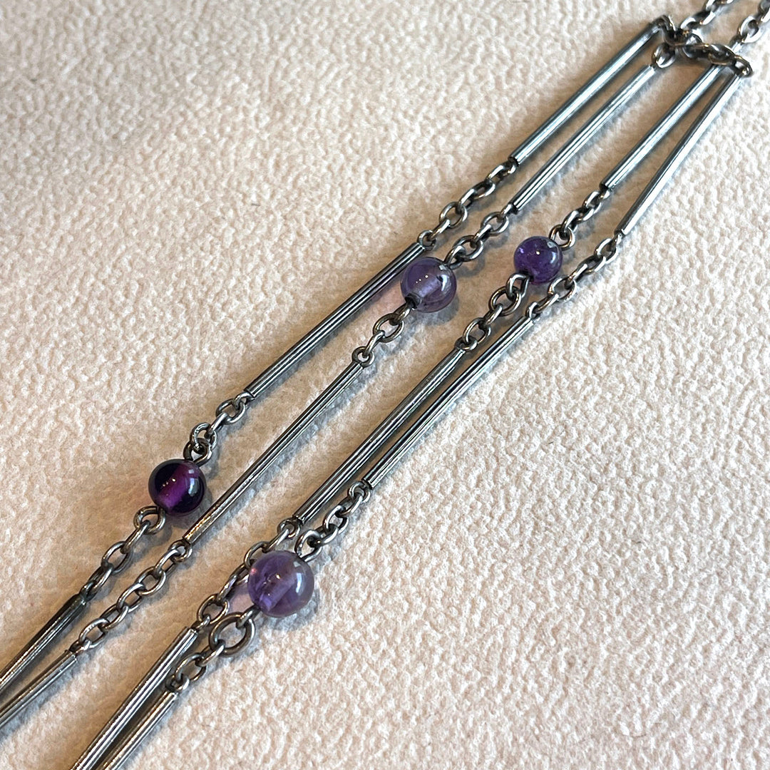 Antique Arts and Crafts Silver Amethyst Pools of Light Chain Necklace