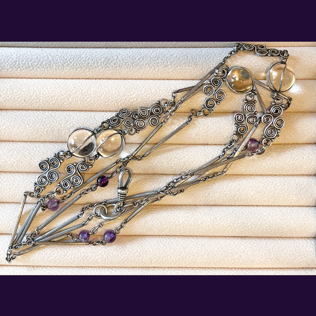 Antique Arts and Crafts Silver Amethyst Pools of Light Chain Necklace