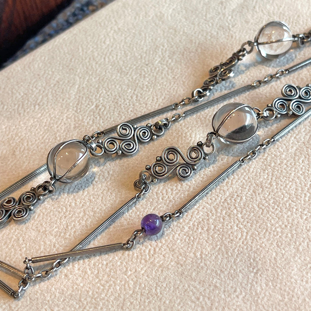Antique Arts and Crafts Silver Amethyst Pools of Light Chain Necklace