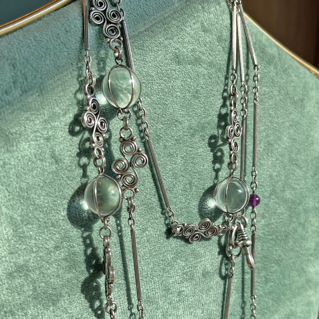 Antique Arts and Crafts Silver Amethyst Pools of Light Chain Necklace