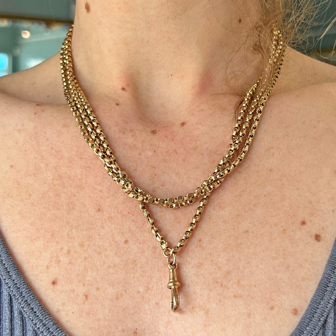 Antique Victorian Gold Chain Long Guard c.1890 54" Long