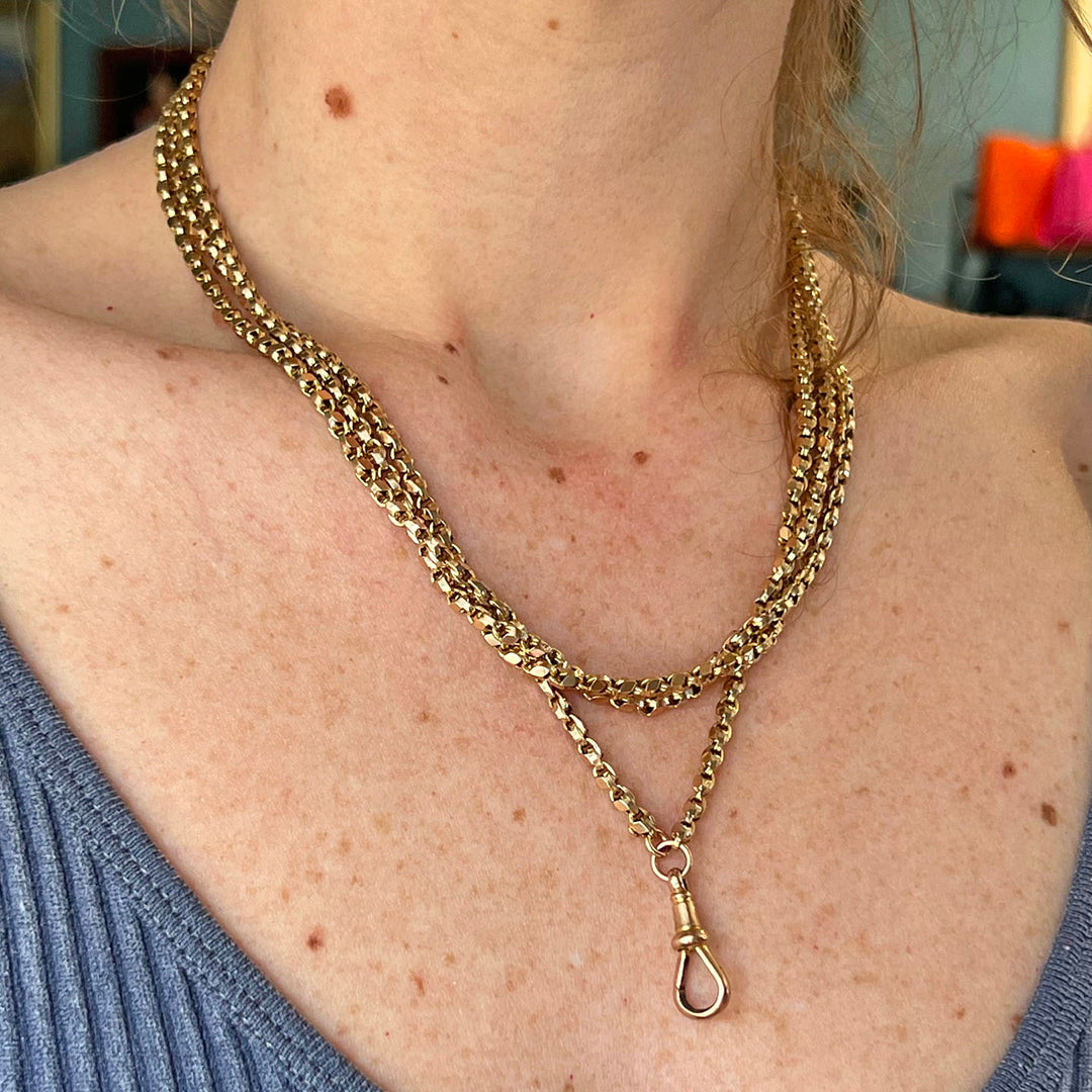 Antique Victorian Gold Chain Long Guard c.1890 54" Long