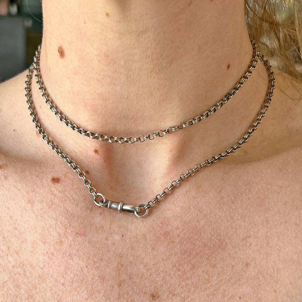 Antique Victorian Silver Chain 28” c. 1880