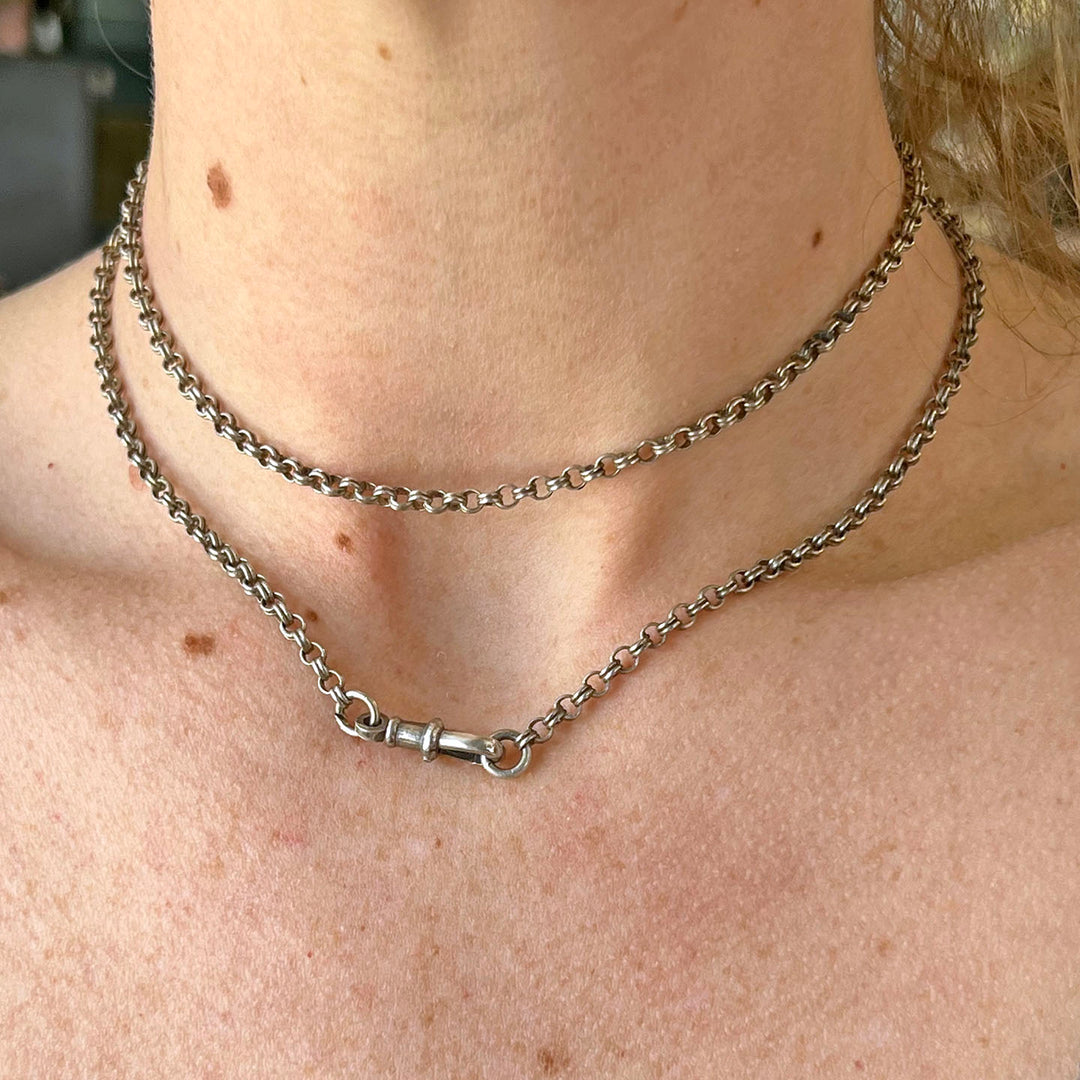 Antique Victorian Silver Chain 28” c. 1880