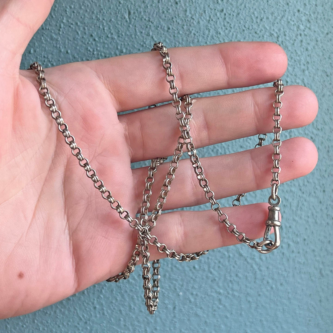 Antique Victorian Silver Chain 28” c. 1880