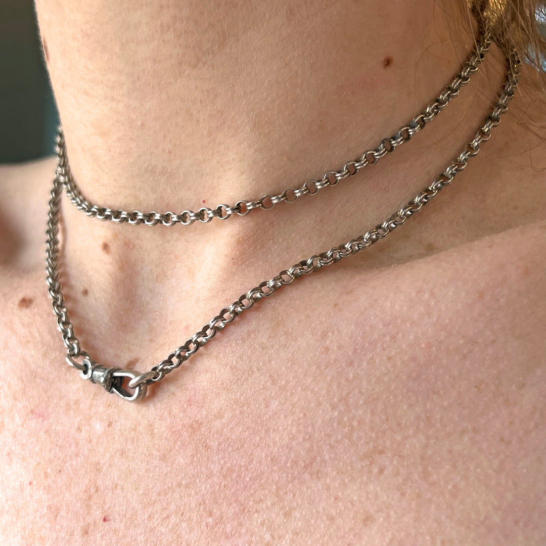 Antique Victorian Silver Chain 28” c. 1880