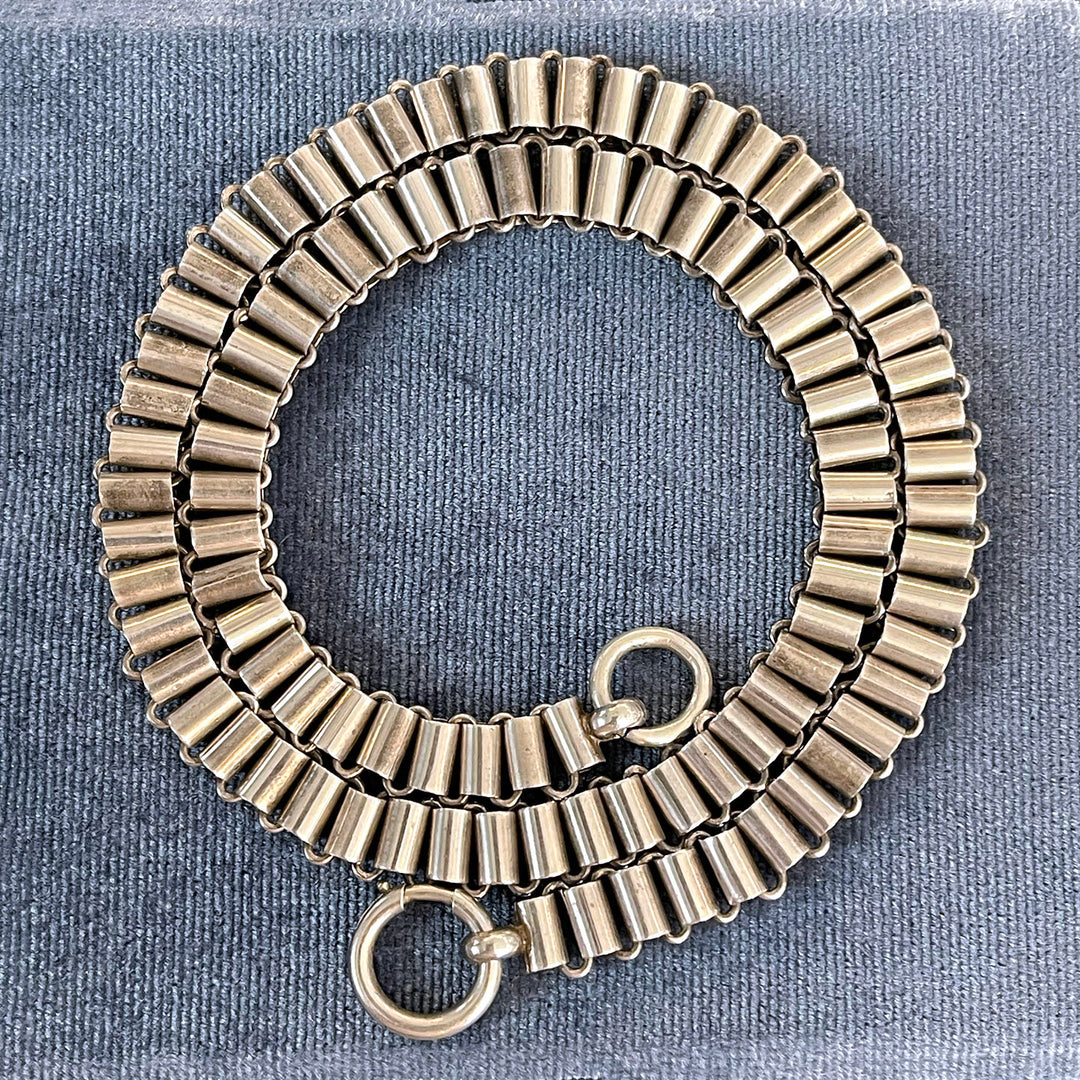 Antique Victorian Silver Barrel Link Collar Necklace 17 Inches