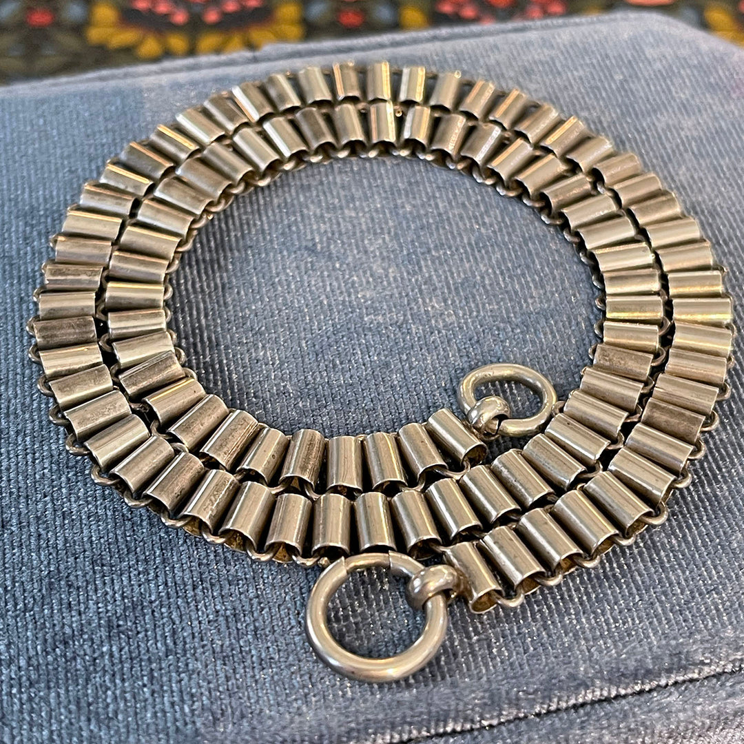 Antique Victorian Silver Barrel Link Collar Necklace 17 Inches