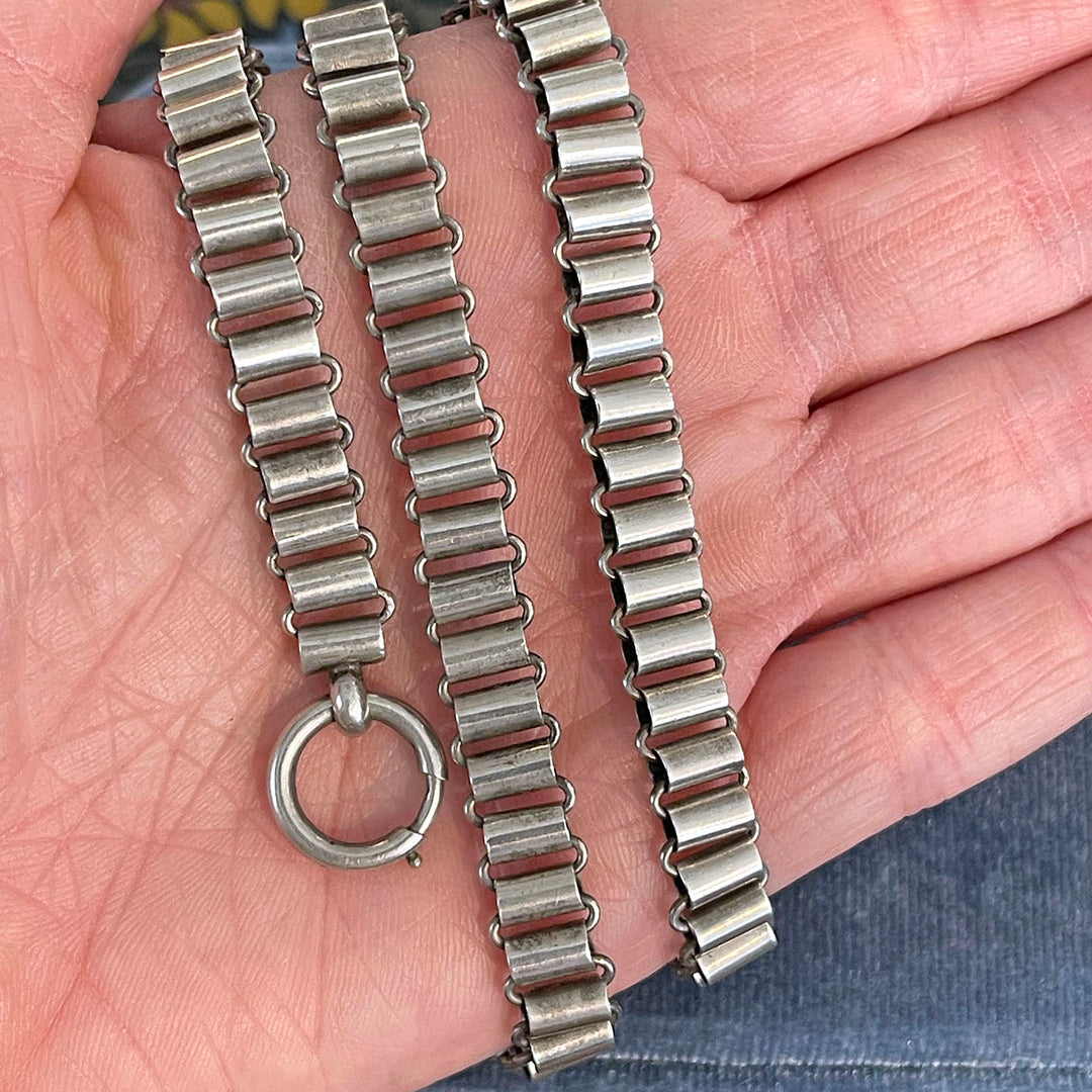Antique Victorian Silver Barrel Link Collar Necklace 17 Inches