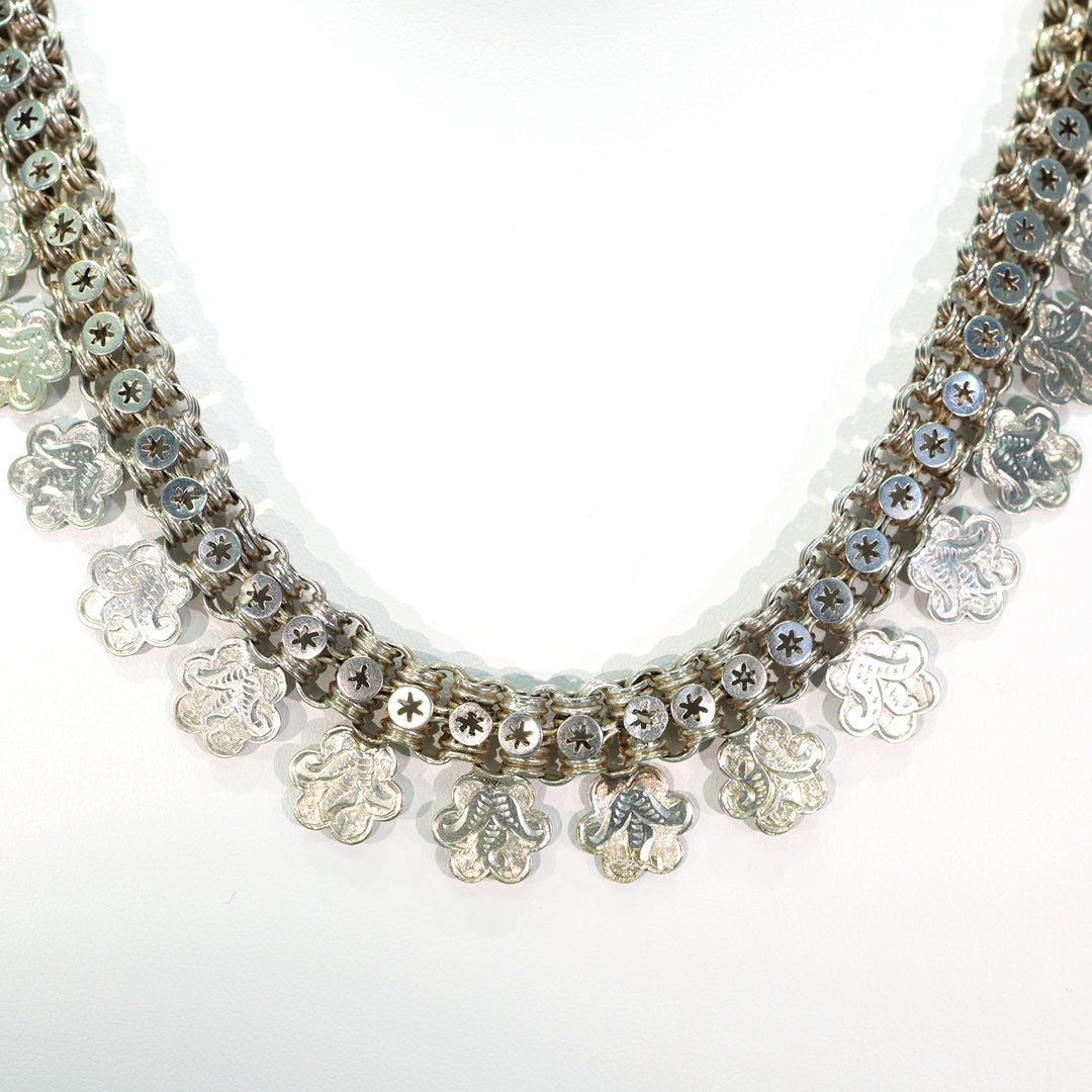 Antique Victorian Sterling Silver Collar Necklace c. 1880