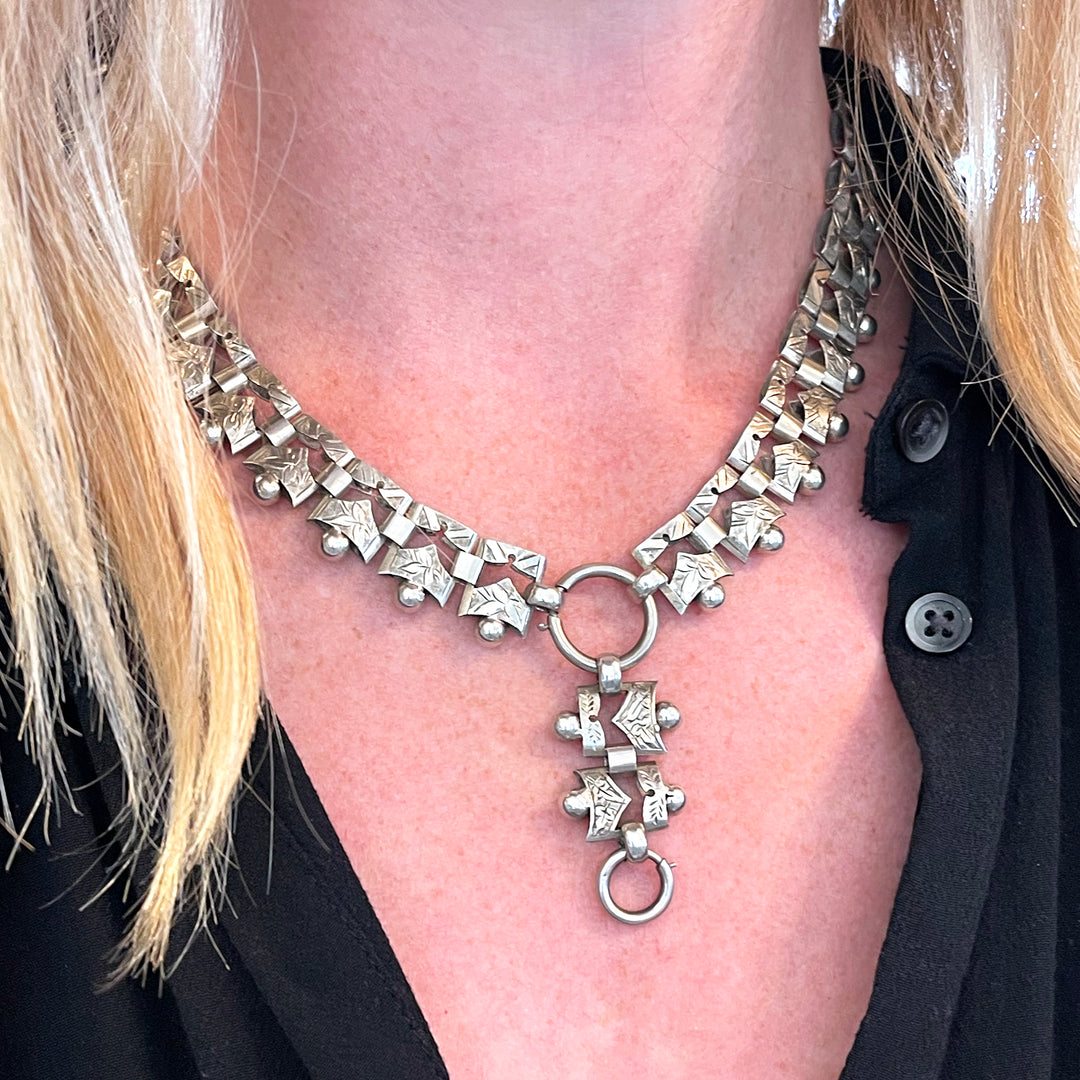 Silver Victorian Collar Necklace with Hanger 18 inches long