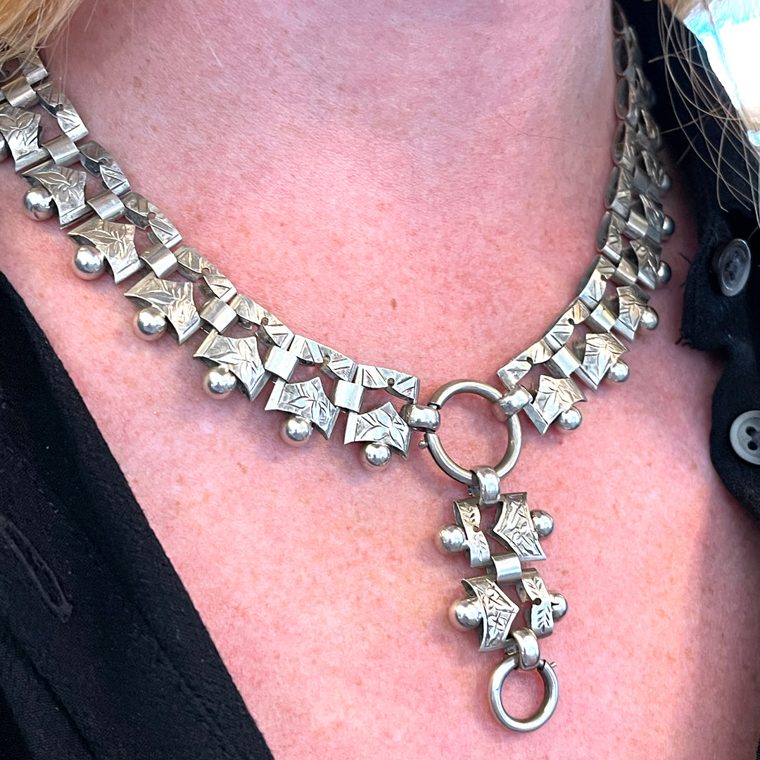 Silver Victorian Collar Necklace with Hanger 18 inches long