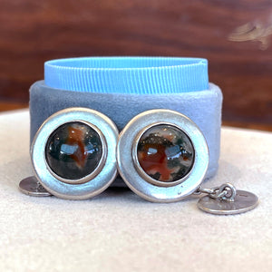 Art Deco Silver Moss Agate Cufflinks