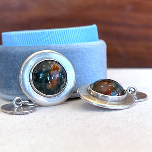 Art Deco Silver Moss Agate Cufflinks