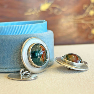 Art Deco Silver Moss Agate Cufflinks