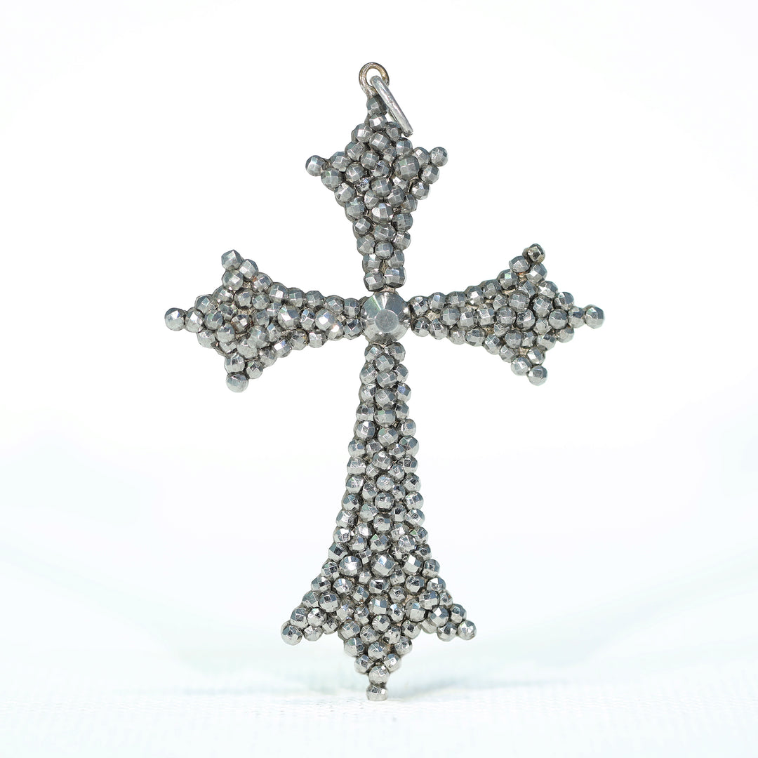 Antique Victorian Cut Steel Cross Pendant c. 1880