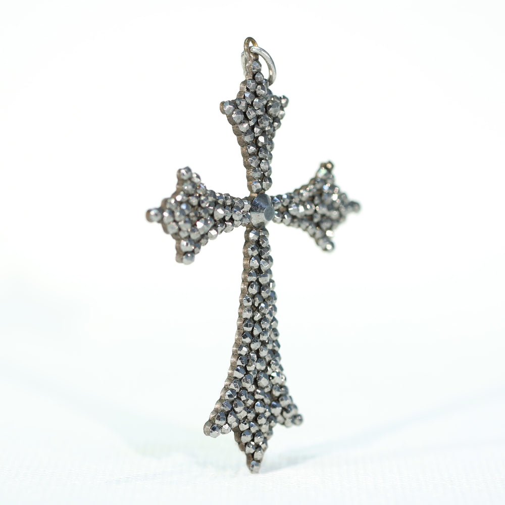 Antique Victorian Cut Steel Cross Pendant c. 1880