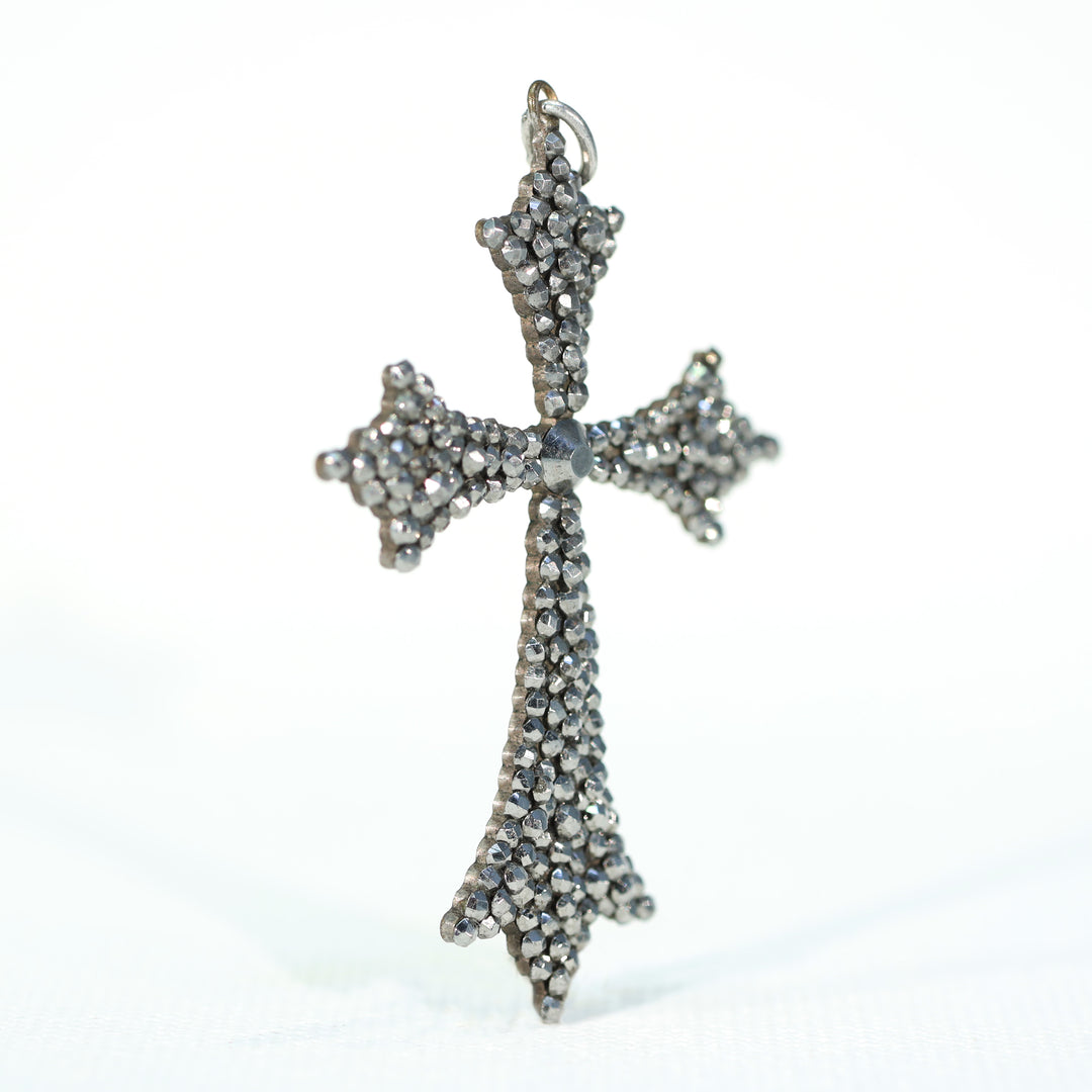 Antique Victorian Cut Steel Cross Pendant c. 1880