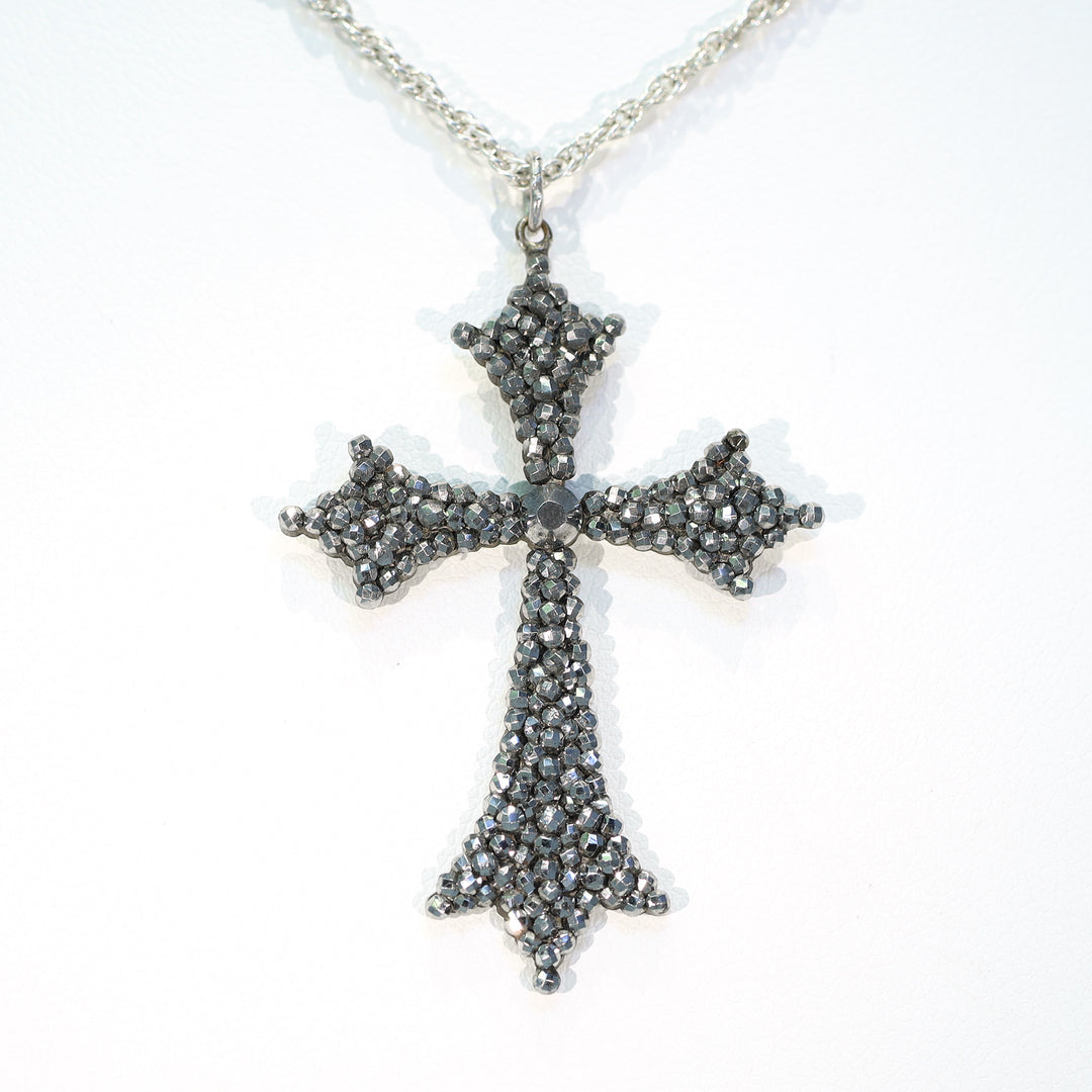 Antique Victorian Cut Steel Cross Pendant c. 1880