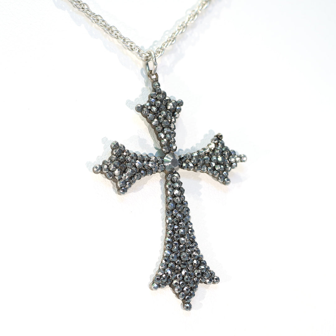 Antique Victorian Cut Steel Cross Pendant c. 1880