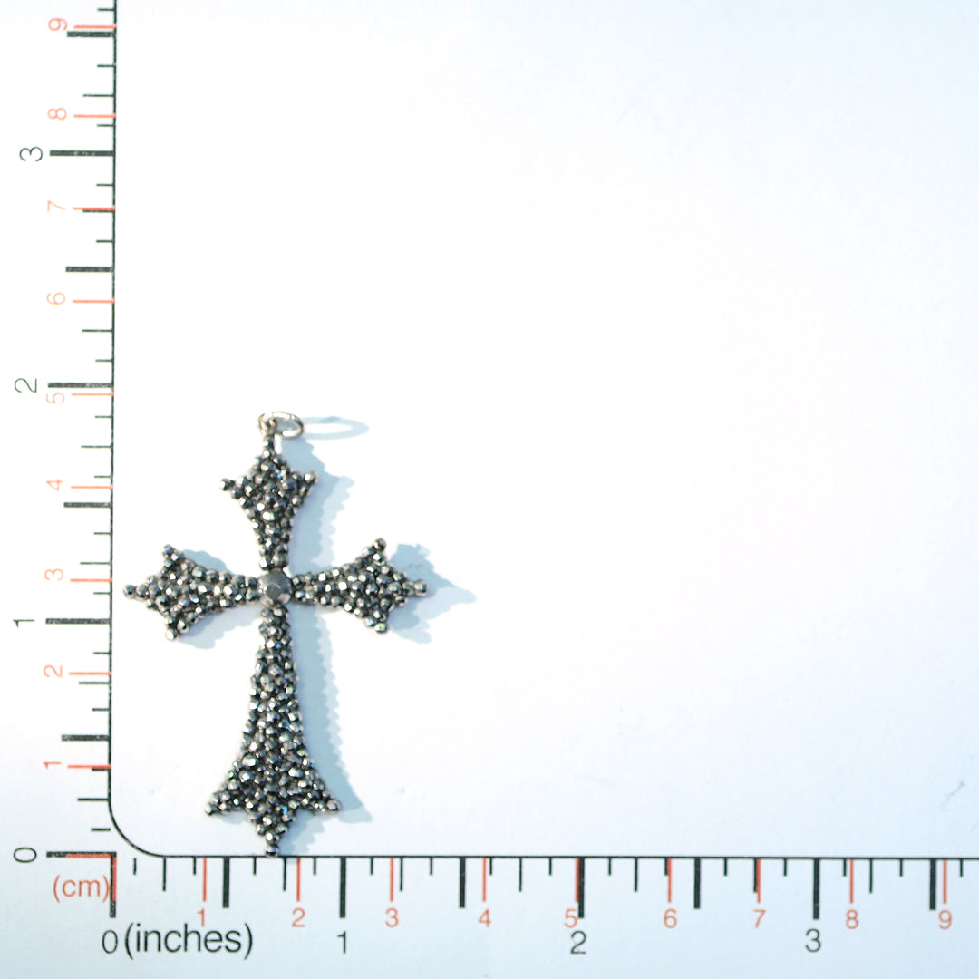 Antique Victorian Cut Steel Cross Pendant c. 1880