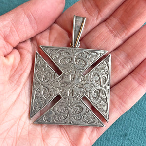 Victorian Engraved Square Cross Fob Pendant Dated 1874