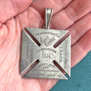 Victorian Engraved Square Cross Fob Pendant Dated 1874