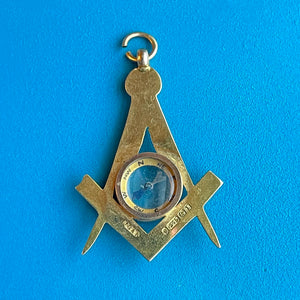 Antique Engraved Masonic Compass Pendant in 9k Gold Dtd. 1910