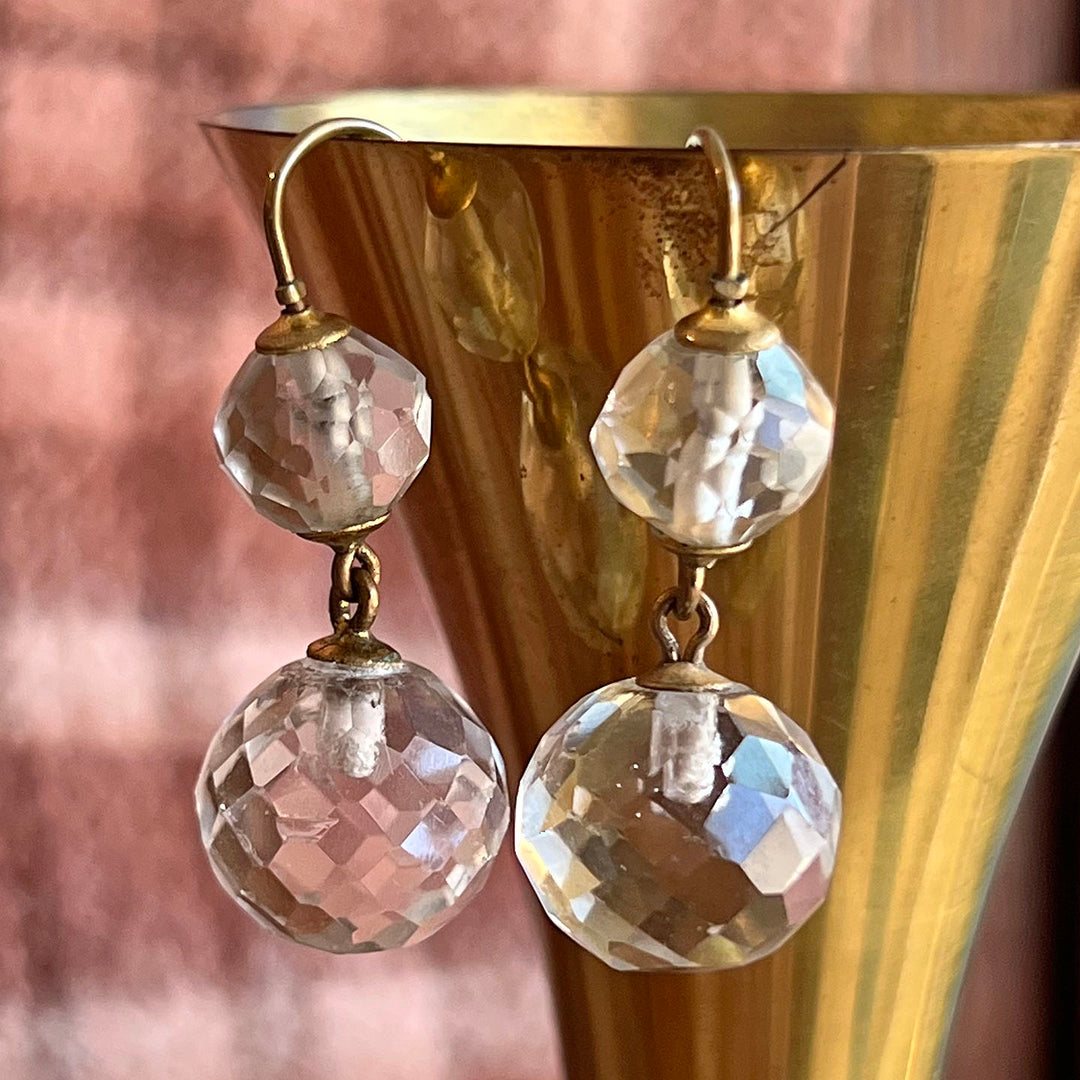 Antique Crystal Drop Earrings Metal Wires