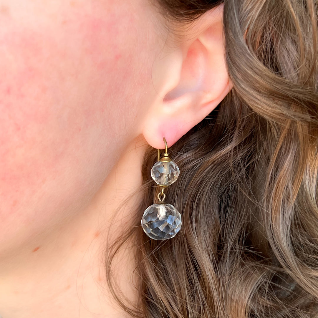 Antique Crystal Drop Earrings Metal Wires