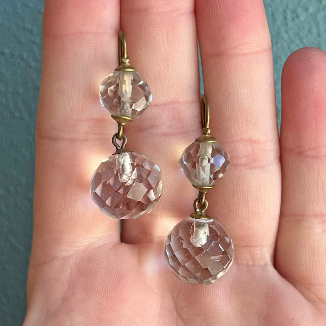 Antique Crystal Drop Earrings Metal Wires