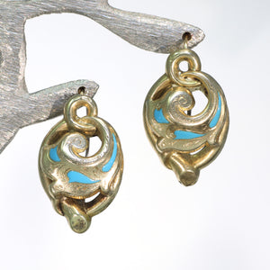 Antique Neoclassical French 18k Gold Blue Enamel Earrings c. 1820