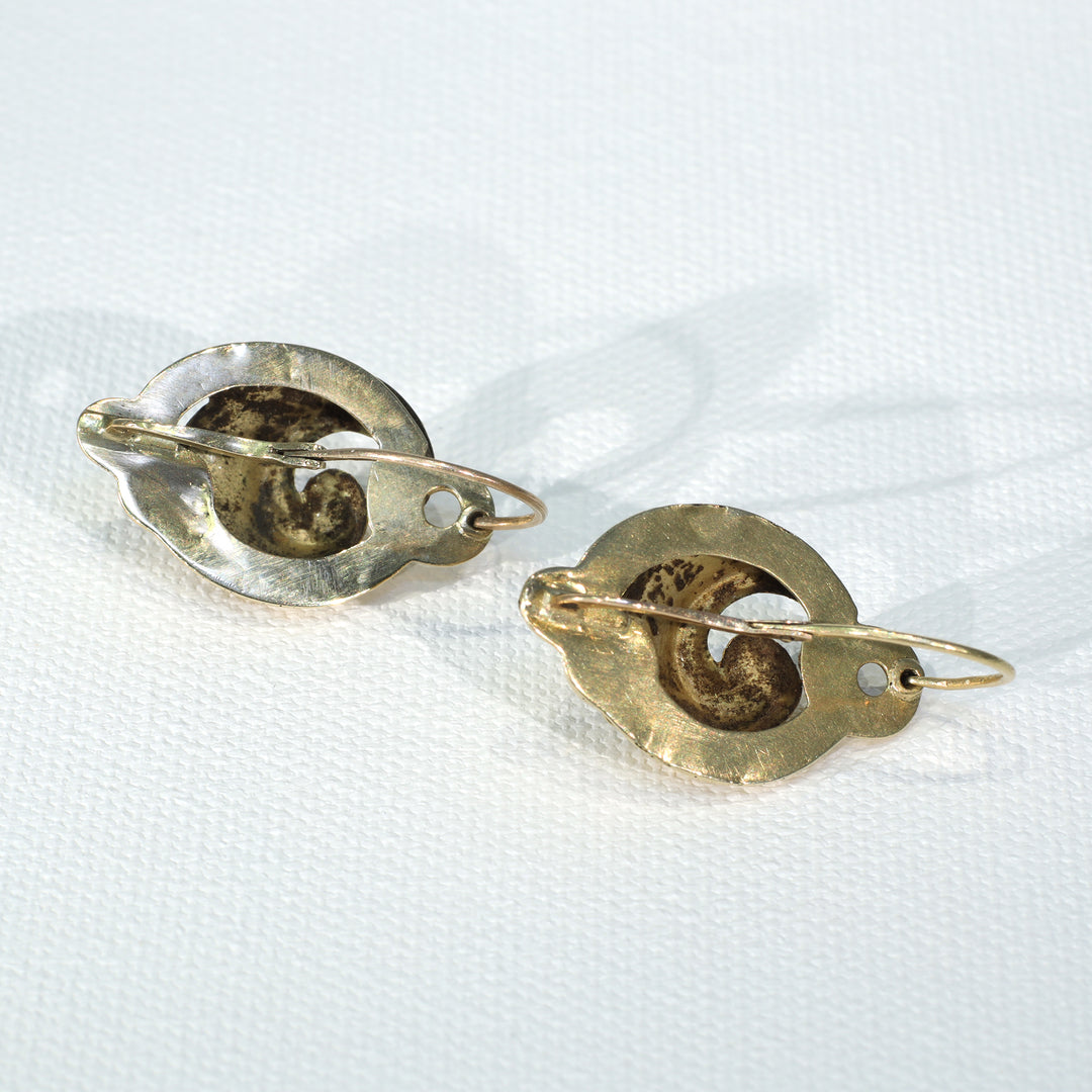 Antique Neoclassical French 18k Gold Blue Enamel Earrings c. 1820